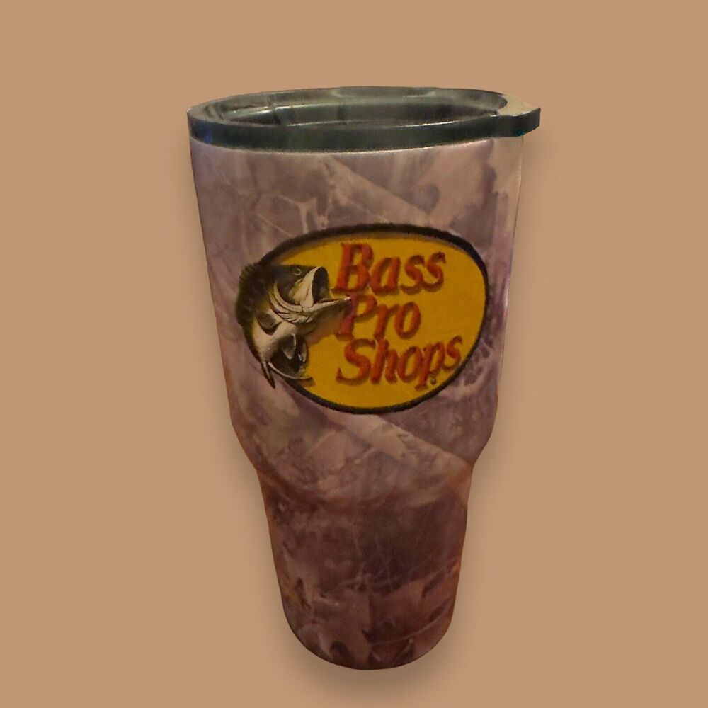 Bass Pro Shops Fish Logo 32 Oz Camo Stainless Steel Travel Tumbler With Lid EUC
